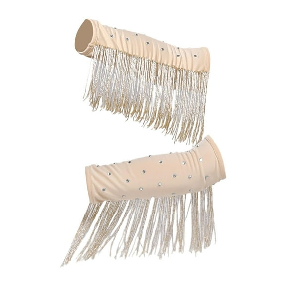 Segolike 1 Pair Latin Dance Arm Sleeves Competitions Shiny Comfortable Tassel Arm Sleeves Apricot Gold