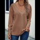 thumbnail image 5 of Blusas Elegantes e Informales para Mujer, con Cuello en V, Larga, Botones, Encaje Calado y Bordado. Color Café XL, 5 of 7
