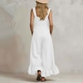 thumbnail image 5 of Women's 100% Cotton Wide Leg Jumpsuit with Pockets, Sleeveless Crew Neck Ruffle Hem, Mid Elastic Waist, Casual Lounge Summer | VerBelle,White M, 5 of 7