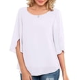 thumbnail image 2 of Camiseta de mujer con media manga dividida, doble capa, tipo suelto, Top de verano para el trabajo, uso diario, 2 of 6