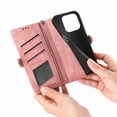 thumbnail image 4 of SaniMore for iPhone 15 Pro (6.1" 2023) Case, PU Leather Embossed Lines with Wrist Strap Zipper Cash Pocket Card Slots Magnetic Flip Stand Full Protective TPU Shell Anti-drop Business Design - Pink, 4 of 14
