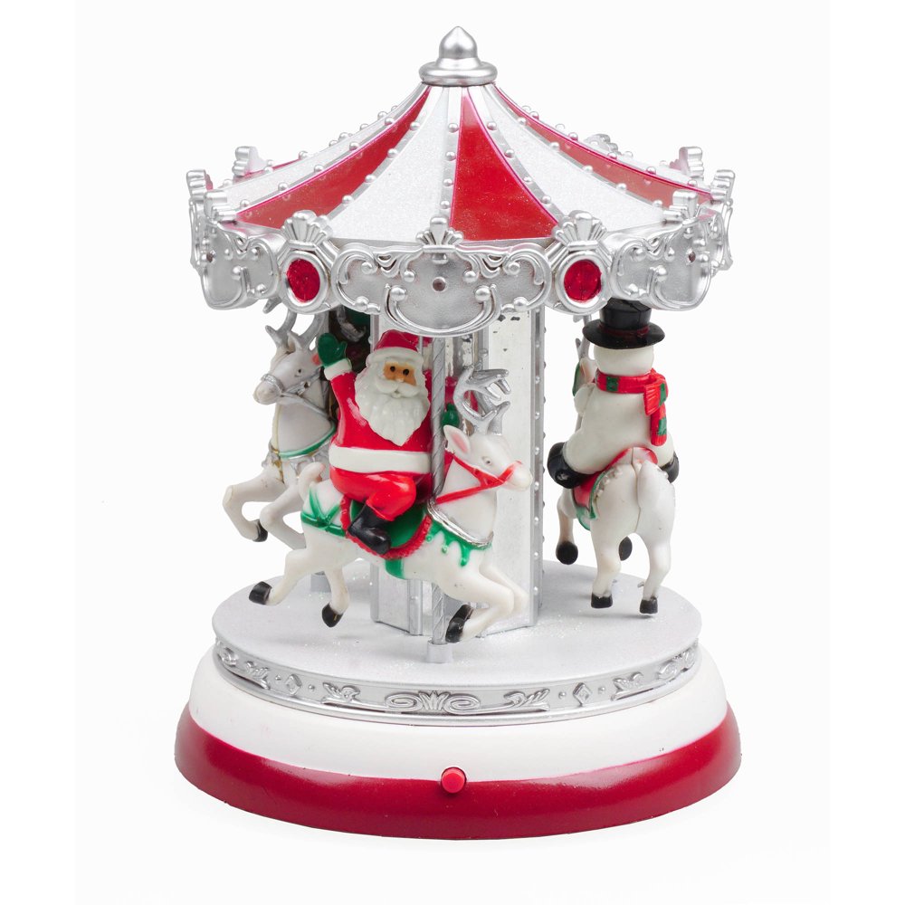 Supercenter gemt Holiday Time Animated Village Amusement Carousel, Red, Blue, Green LED