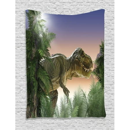 - Jurassic Decor Wall Hanging Tapestry, Dinosaur In The Jungle Trees Forest Nature Woods Scary Predator Violence, Bedroom Living Room Dorm Accessories, By Ambesonne