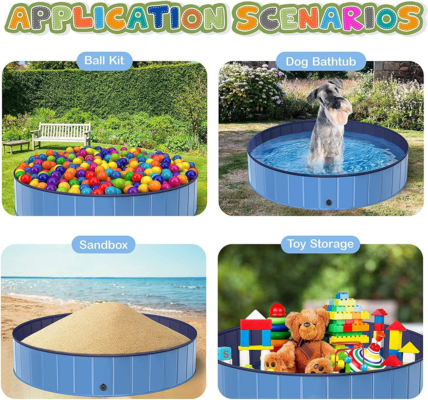 Silensys Pet Dog Pool Bath Swimming Tub Kiddie Pool, 63 x 12 inch Collapsible Foldable Portable for Dogs Cats and Kids Blue