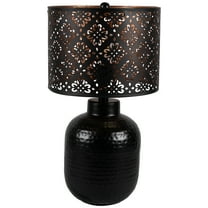 Northlight Round Iron Table Lamp with Laser-Cut Floral Shade - 19" - Black and Copper