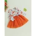 thumbnail image 3 of Wassery Toddler Girls Halloween Dress Infant Baby Long Sleeve Pumpkin Print Dress Layered Tulle Princess Dress 0-4T, 3 of 8