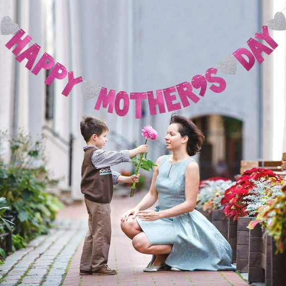 OUNONA Paper Mother's Day Banner Garland for Decoration with Assorted Colors and Fashionable Designs 8.5 Inches