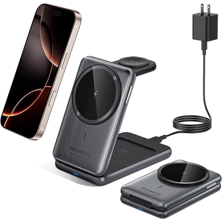 3 in 1 Wireless Charger for iPhone,for iPhone16/15/14/13/12 ,Apple Watch/AirPods,with Magsafe Charger Upgraded Metallic.