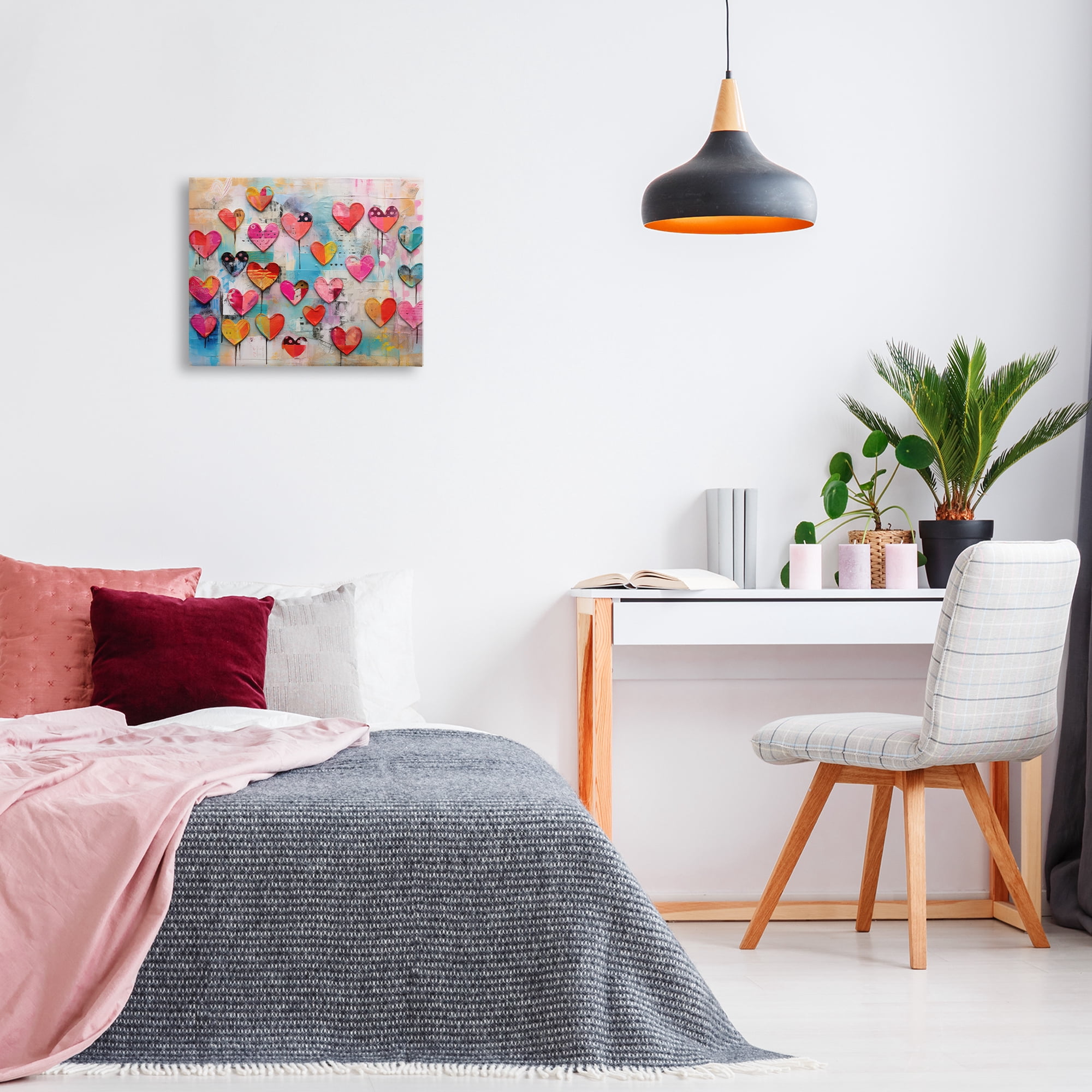 Stupell Industries Playful Urban Hearts Pattern Abstract Painting Wrapped Canvas Art Print Wall Art, 20 x 16
