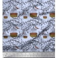 thumbnail image 1 of Soimoi Cotton Poplin Fabric Leaves,Cage & Sparrow Bird Print Fabric by The Yard 56 Inch Wide, 1 of 1