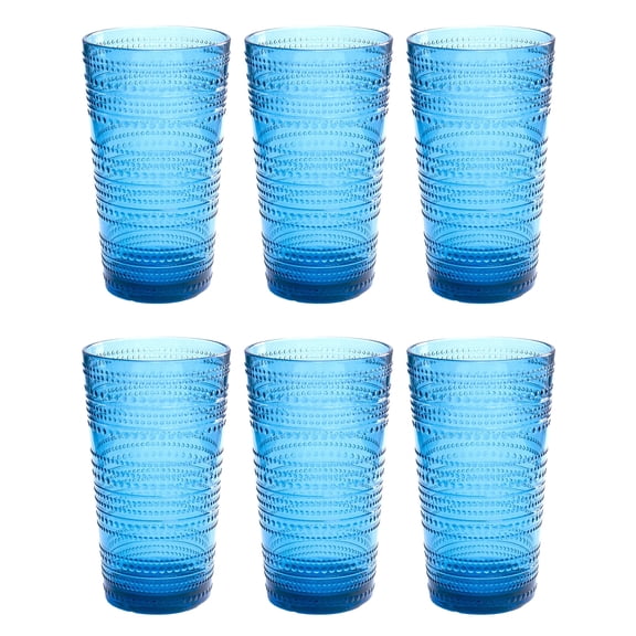 Beaded Acrylic Drinking Glass - Cobalt Blue - 16 oz - Set of 6