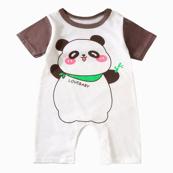 KPOPLK Infant Baby Boy Short Sleeve Romper Jumpsuit Cute Dinosaur Print One Piece Clothes Summer Outfit for Newborn Boys(9-12 Months,Brown)