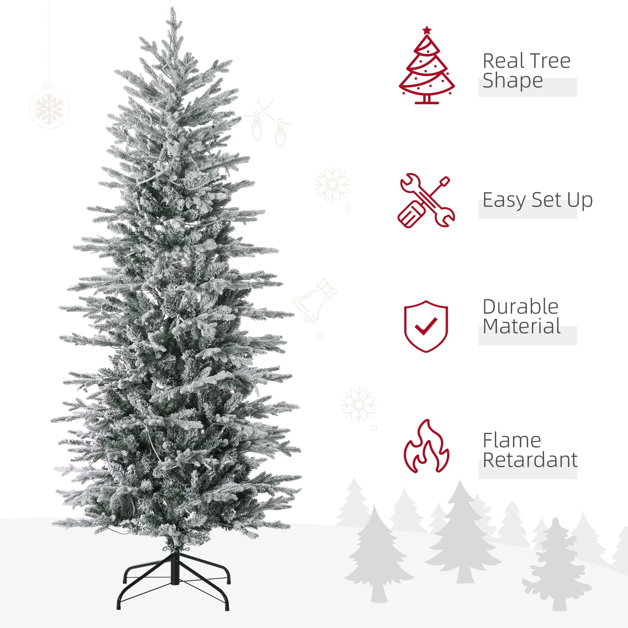 6ft Prelit Snow Flocked Christmas Tree with 250 Clear Lights 636 Tips Easy Assembly Indoor Decor