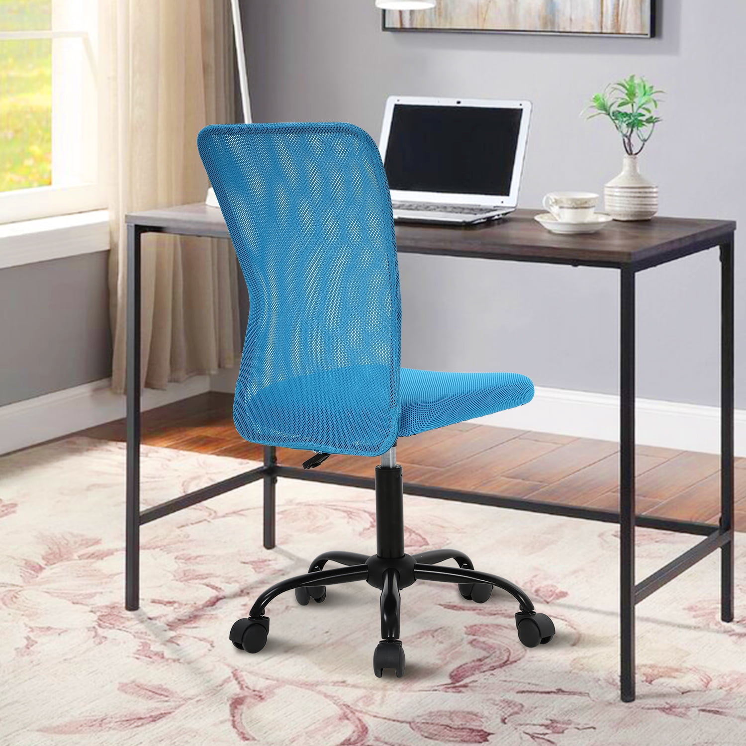 NiamVelo Mesh Office Chair Ergonomic Computer Desk Chair with Lumbar Support, Adjustable Swivel Rolling Chair Armless for Adult, Blue