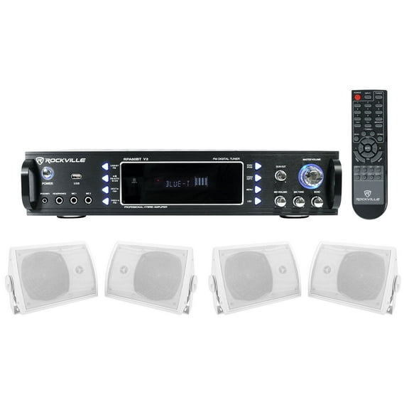 Rockville 1000 w Home Theater Bluetooth Receiver (4) Speakers w/Swivel Brackets
