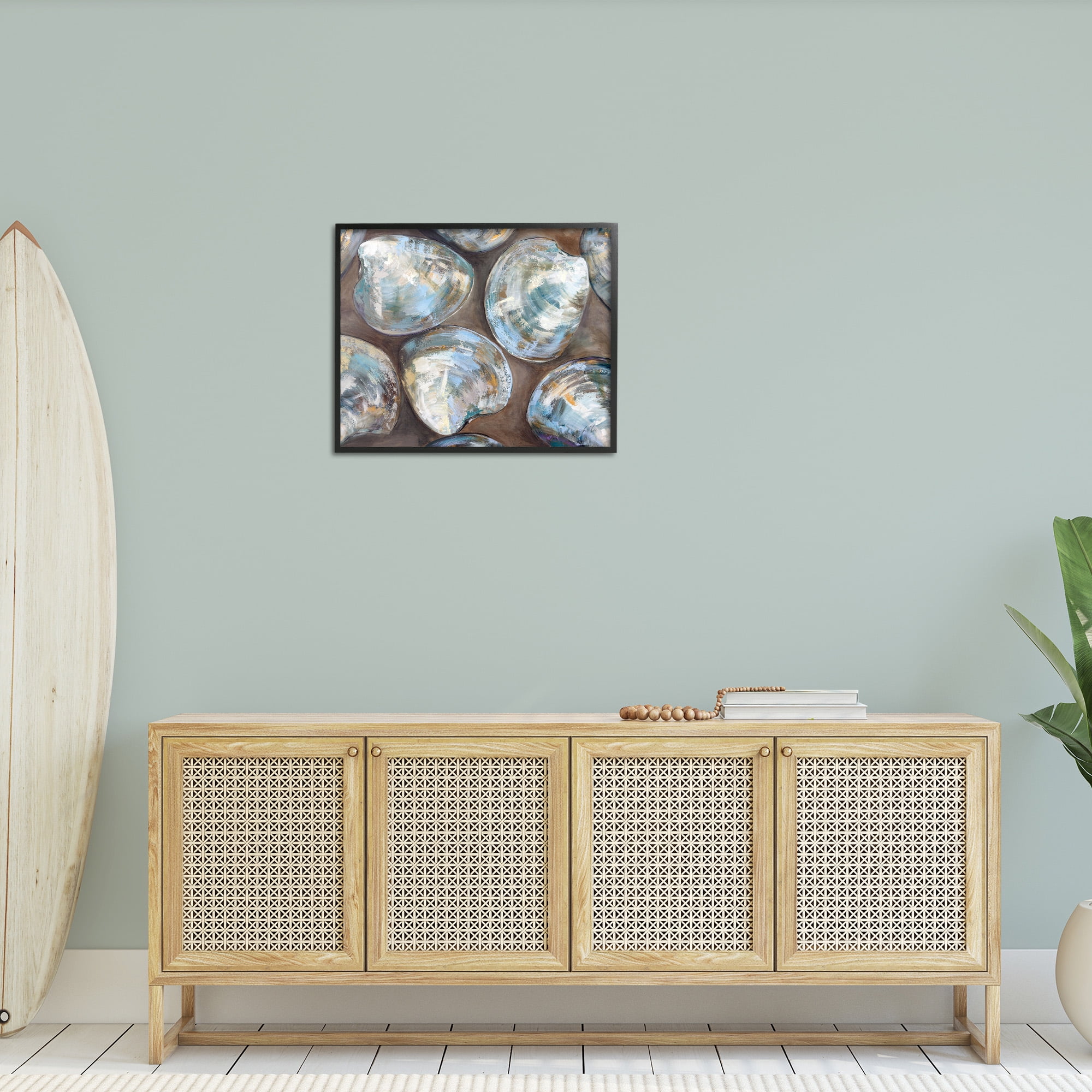 Stupell Industries Clam Shell Pattern Animals & Insects Painting Black Framed Art Print Wall Art, 30 x 24