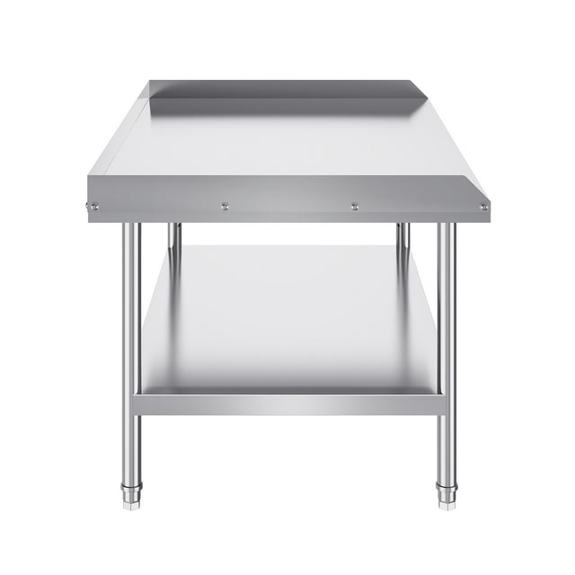 KFFKFF Commercial Grade Stainless Steel Table, Dimensions 30 x 48 x 26 Inches, 3-Sided Backsplash Robust Prep Station, Adjustable Height Metal Workstation for Hospitality Industry and Domestic Use