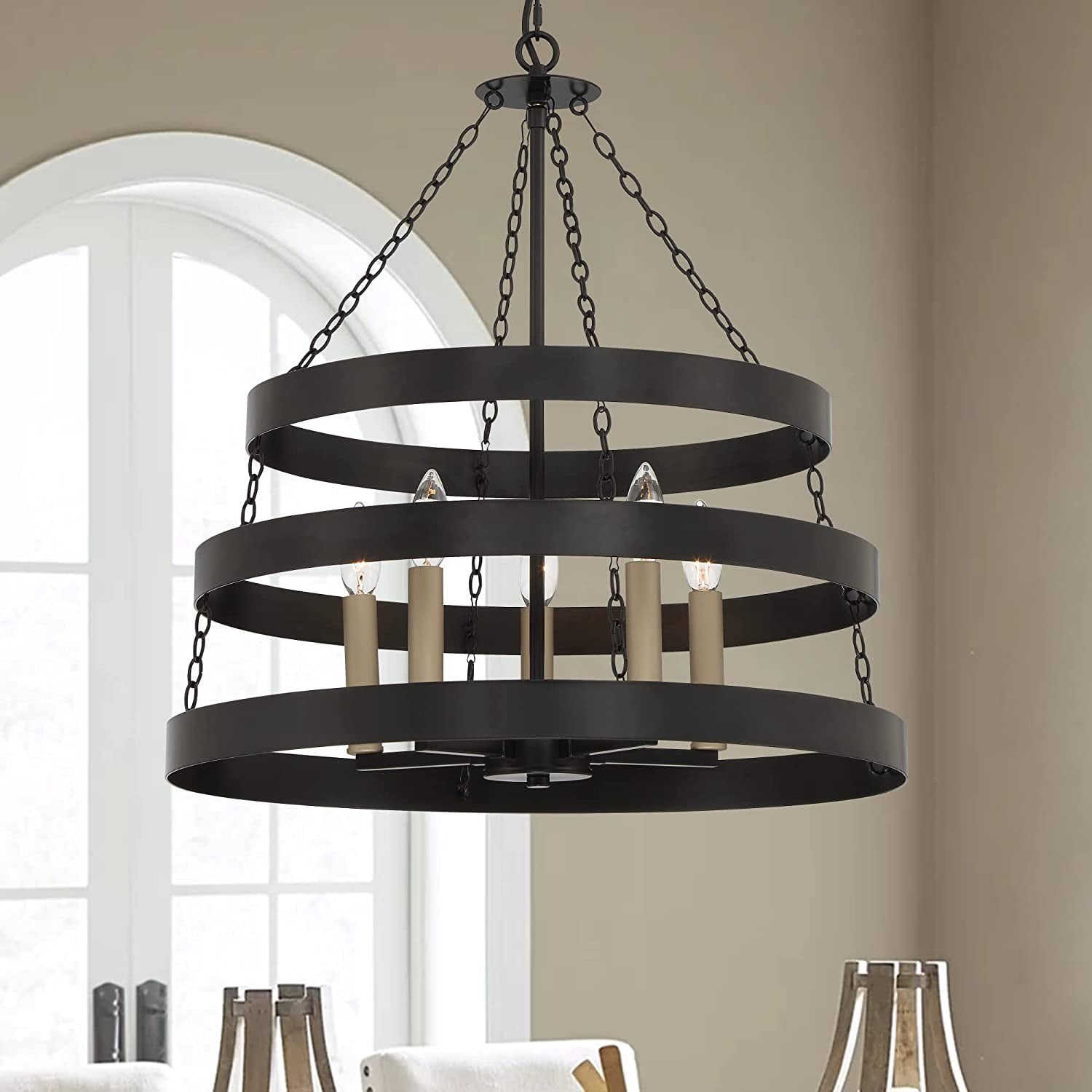 Classic Black 5-Light Candle Style Wagon Wheel Chandelier
