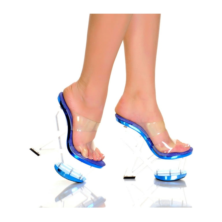 Women s Highest Heel 7 Clear Upper Blue Bottom Geometric Wedge Shoes Size 11
