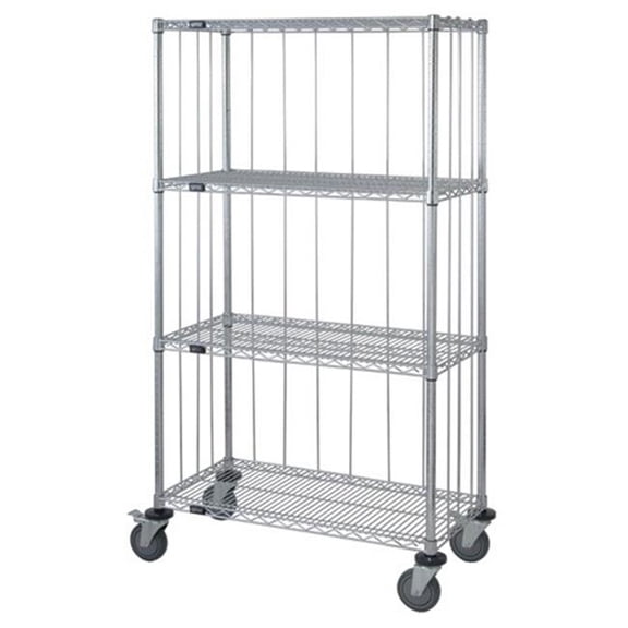 Quantum Storage M1860C47RE 4 Shelf Rods & Tabs Enclosed Chrome Wire Shelving Cart - 74 in.