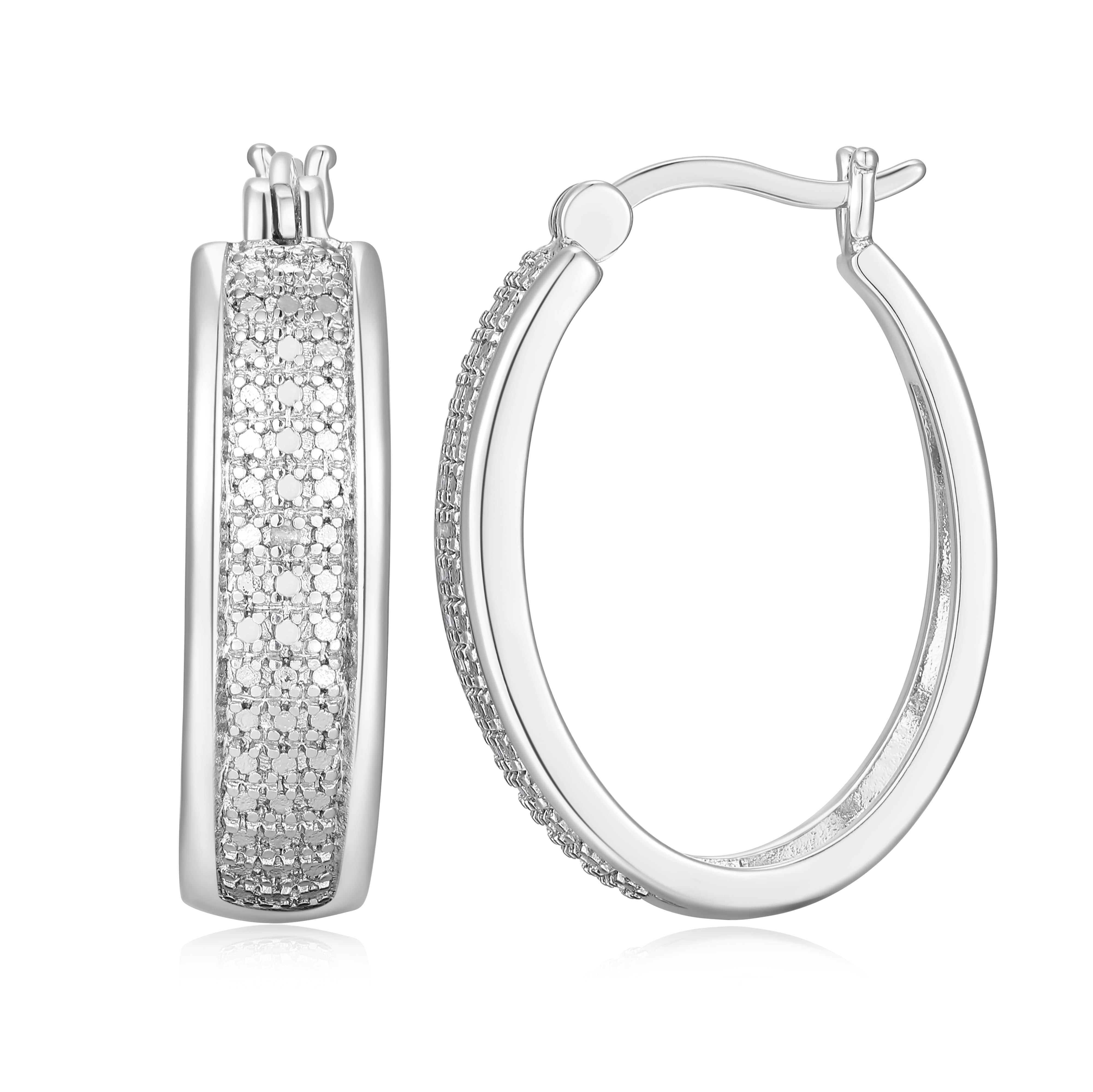 Forever Facets Diamond Accent Bold Hoop Earrings in Rhodium over Bronze, Adult Female