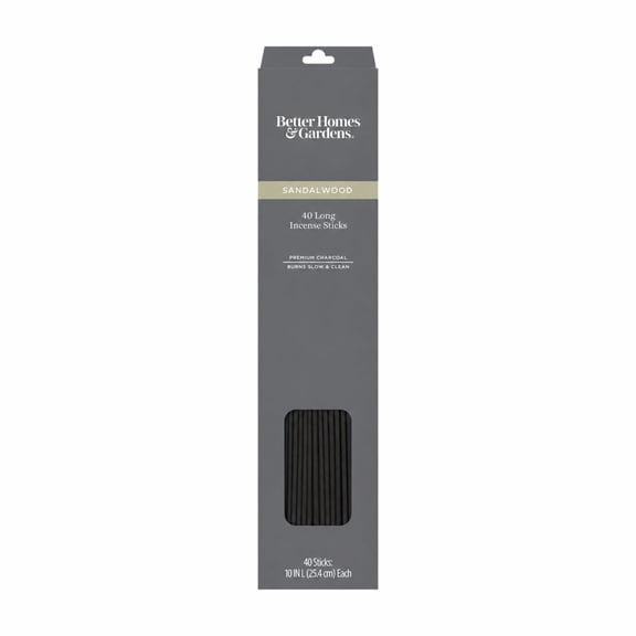 Better Homes & Gardens 10” Premium Charcoal Incense Sticks, Sandalwood, 40 Pack