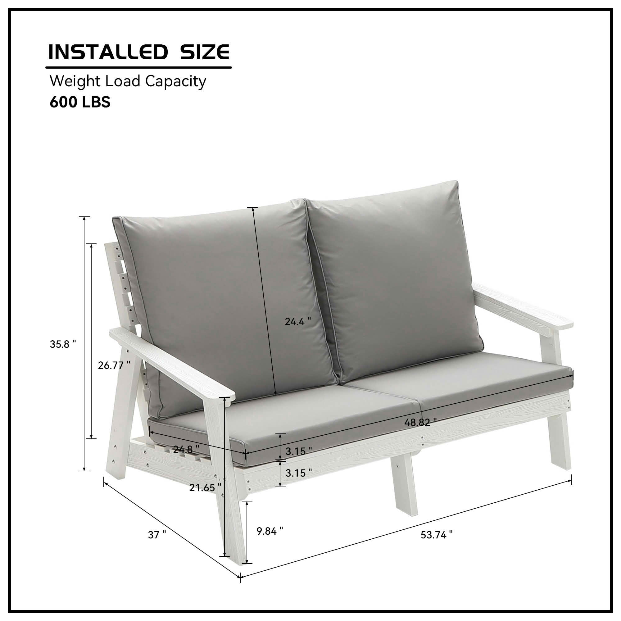 MAYEERTY Wood Grain HIPS Outdoor Loveseat, All Weather 2-Seater Patio Sofa with Soft Cushions for Backyard Pool Terrace