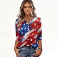 thumbnail image 4 of Women's Patriotic Star Print 250th Anniversary USA Shirt V-Neck Button 3/4 Sleeve T-Shirt, 4 of 5