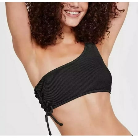 Salt   Cove Juniors' One-Shoulder Side-Shirred Bikini Top , Black , M