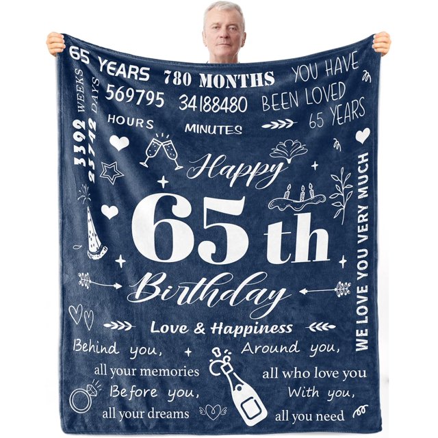 LHSHID 65th Birthday Gifts for Men Men 65th Birthday Decorations 65 Years Old Happy Birthday Blanket Birthday Gifts Ideas for Dad Husband Grandpa Soft Blanket 60"x80"