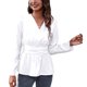 thumbnail image 1 of Blusas peplum delgadas con cintura y cuello en V para mujer, blusas elegantes informales con mangas abullonadas, lavables a máquina para citas en la oficina al aire libre, 1 of 5