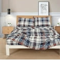 thumbnail image 2 of Chezmoi Collection 3-Piece Lodge Plaid Sheet Set Twin Size, Blue Orange White Herringbone Plaid Stripe Printed Brushed Microfiber Lightweight Breathable Deep Pocket Bed Sheets, 2 of 9