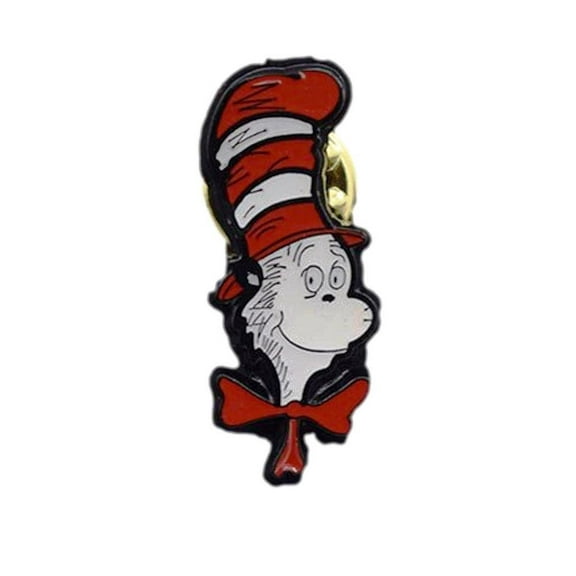 Cat In Hat Character Face 1 Inch Tall Enamel Metal Pin