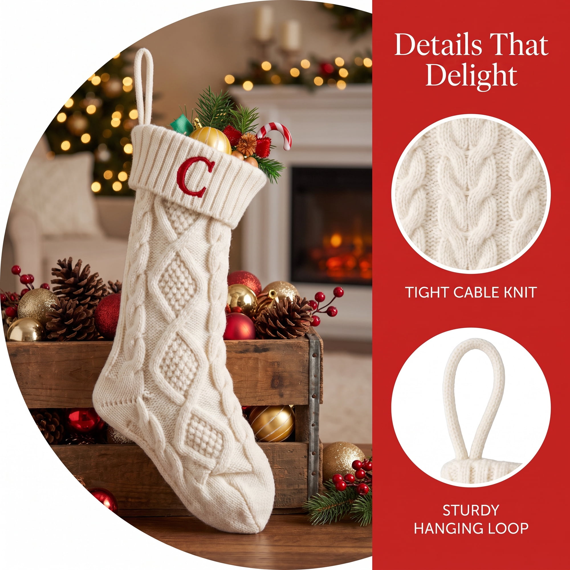 Unique Bargains Canine Bone Christmas Stocking Luxury Puppy Holiday Keepsake Sack Letter C 17"