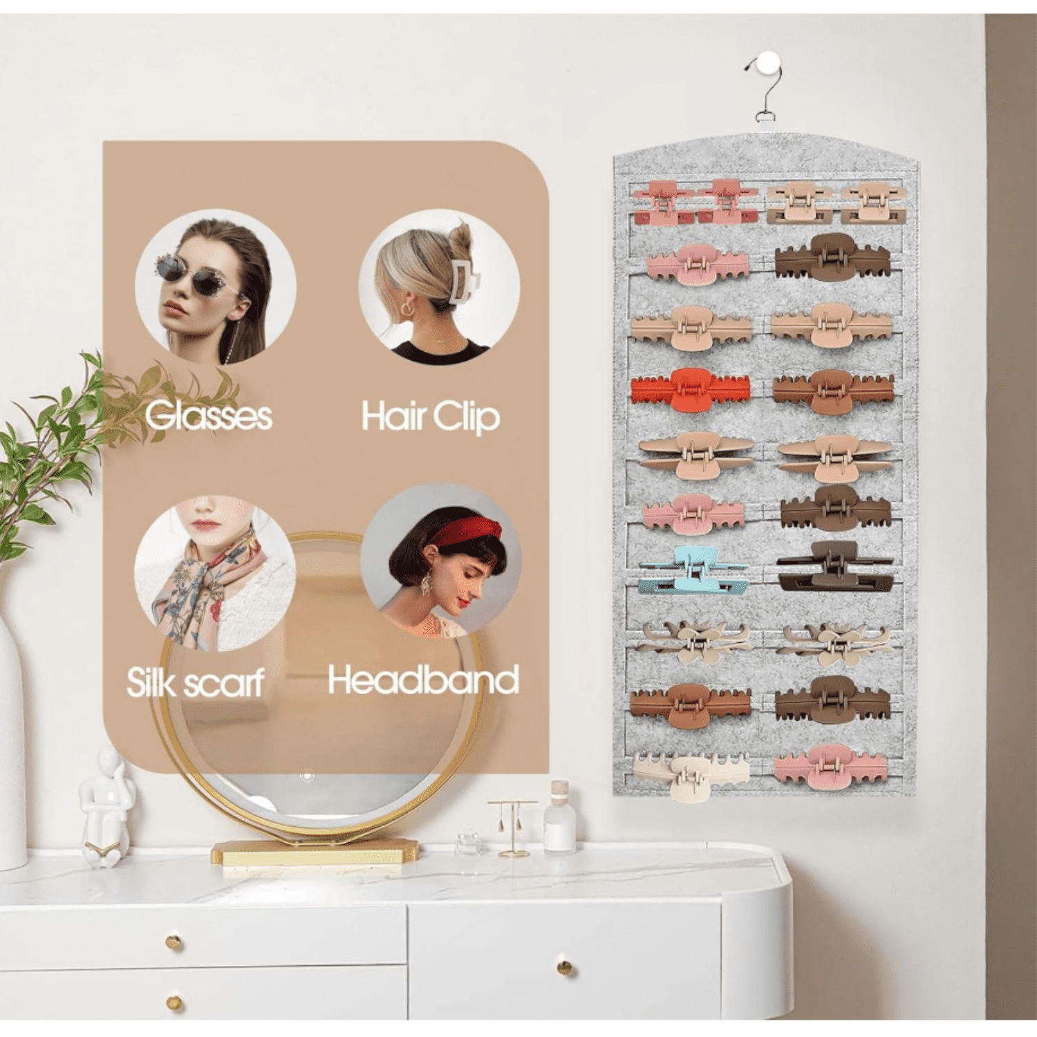 Double-Sided Hair Clip Organizer Storage for Girls Women, Hanging Claw Clip Holder Display for Closet, Wall, Door Room Jewelry Shop