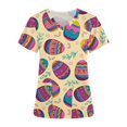 thumbnail image 3 of Ichuanyi Womens Swimsuits Clearance Women Short Sleeve V-neck Tops Uniform Easter Printed Pockets Blouse Nursing Ichuanyi Ichuanyi, 3 of 4