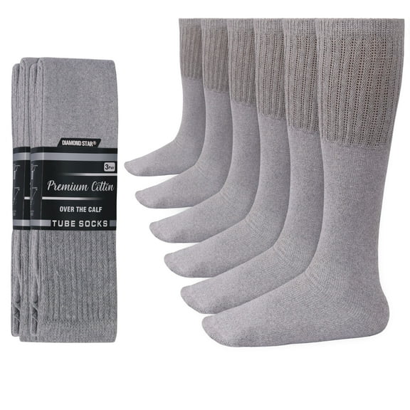 Diamond Star Men’s Tube Socks – Premium Cushioned Cotton Over the Calf Athletic Knee High Socks (Grey - 6 Pairs 31 inches Big & Tall Over The Calf Socks fit size 13-16)