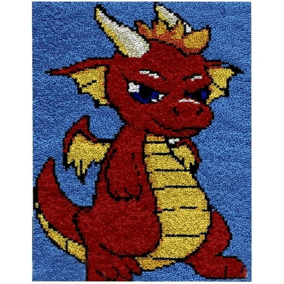 Latch Hook Kits for Kids and Adults, DIY Latch Hook Rug Kit, Cross Stitch Rug Making Kit, Carpet Making Crochet Kits Embroidery Kits Needlework Crafts for Home Decor, 50X38CM, Fire-Breathing Dragon