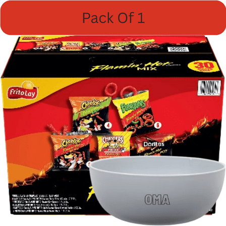 Frito-Lay Flamin' Hot Snacks Variety Pack, Spicy Chip Assortment, 30 pk. With White Bowl By OMA