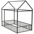 thumbnail image 6 of DEALTOPS Twin Size Metal House Bed with Fence, Montessori Floor Bed Frame for Kids, Black, 6 of 7