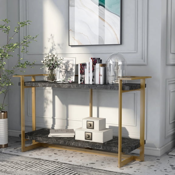 Lovell 1-Shelf Metal Rectangle Console Table, Gold and Black