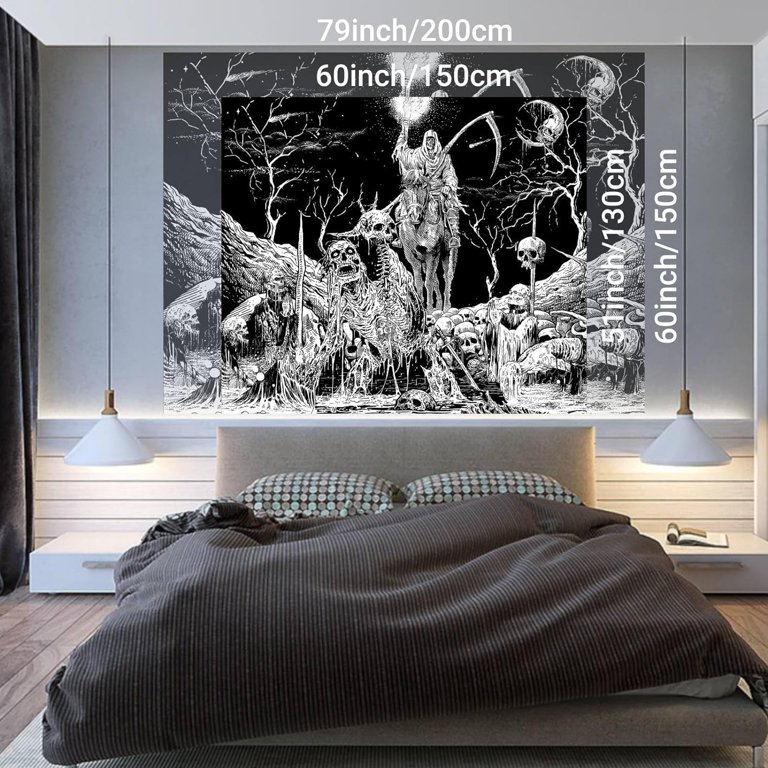 Arazzo Con Teschio Gotico - Decorazione Parete 101x152 Cm, Bianco E Nero