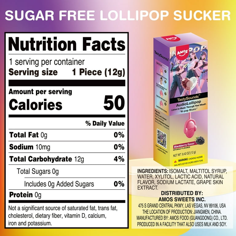 AMOS Tasty Sounds Music Lollipop, Audio Lollipop Sugar Free Candy
