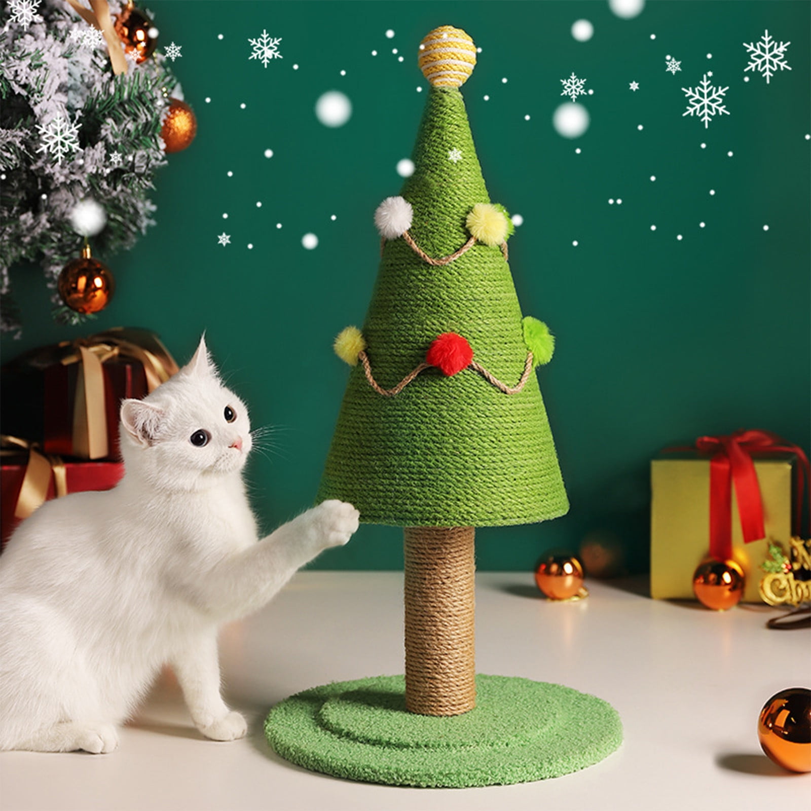 SIYTUAU Cat Scratching Post Natural Sisal Climbing Frame Christmas Tree Design Simulation Pasture Green Color 23.22 Inch Tall Scratch Toy Cat Scratching Post