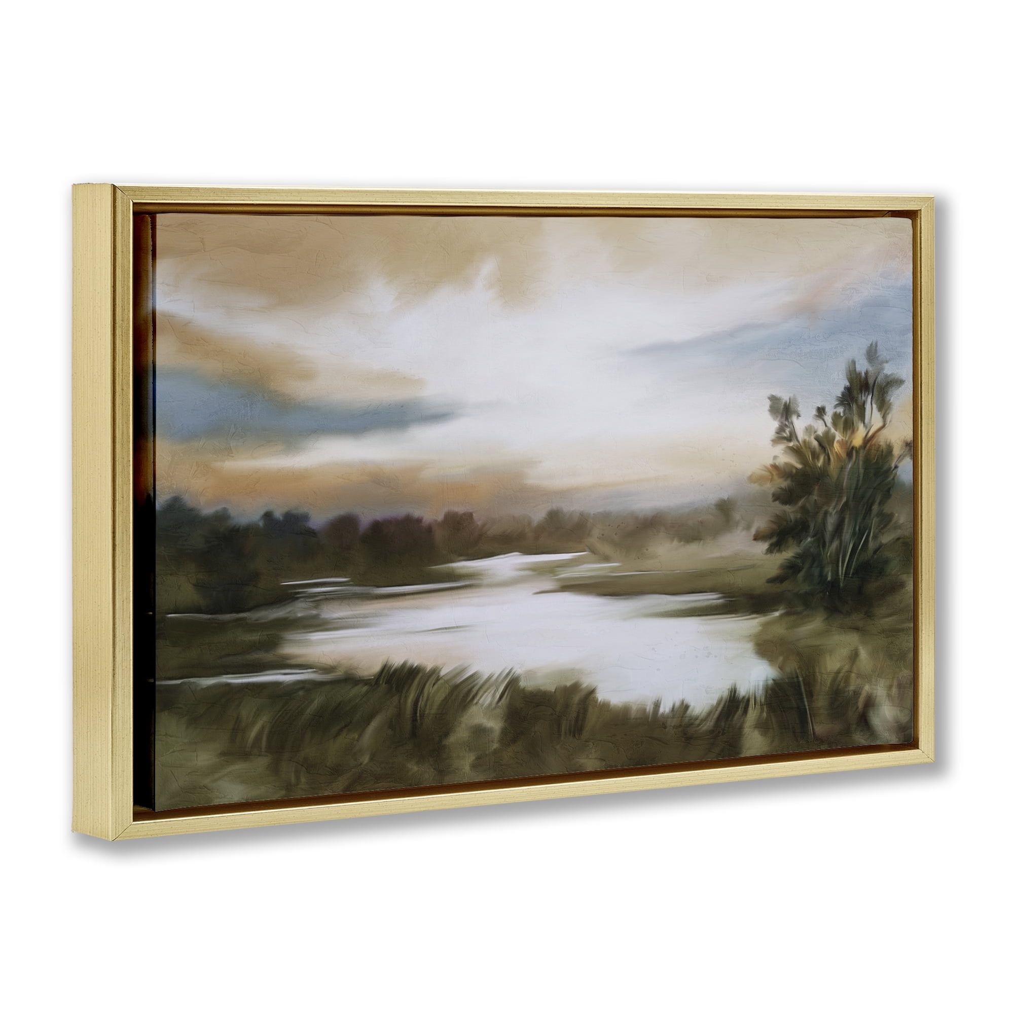Stupell Industries Sunset Pond Countryside Gold Framed Floater Canvas Wall Art, design by Kim Allen