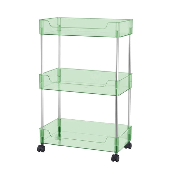 Simpli Furnished 3 Tier Rolling Cart XL Plastic Storage with Wheels for Bathroom, Lightweight, 16"w X 9"d X 29.5"h, Mint