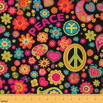 Castle Fairy Bohemian Paisley Fabric by the Yard 2 Yard,Peace Sign Sewing Fabric,Groovy Flower Home Decor Fabric by the Yard,Super Cozy Floral Room Decor