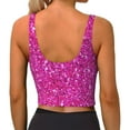 thumbnail image 3 of Haiem Rose Red Glitter Pattern Womens Sports Bra - U Neck Padded Low Impact Yoga Bra Workout Crop Top Gym Moisture-Wicking Workout Vest -, 3 of 9