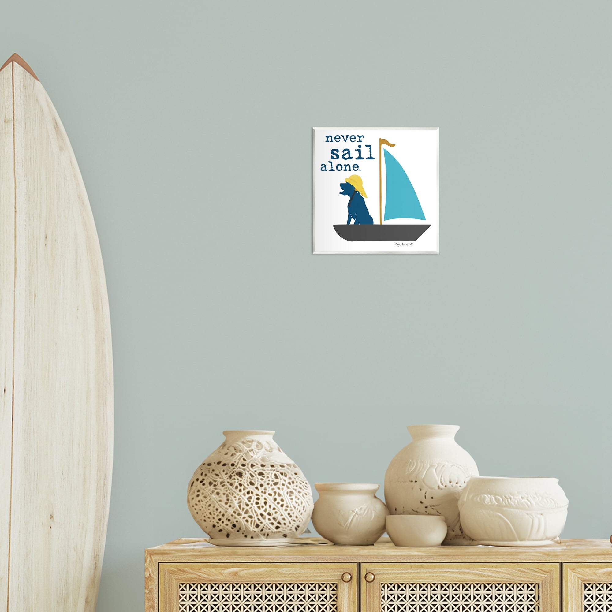 Stupell Industries Never Sail Alone Dog Animals Painting Unframed Art Print Wall Art, 12 x 12