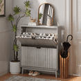 thumbnail image 2 of Shoe Cabinet with 2 Flip Drawers, Fluted Shoe Storage Cabinet for Entryway, Free Standing Shoe Storage Organizer with Wave Doors for Heels, Boots, Slippers in Hallway, Living Room, Grey 96888, 2 of 6